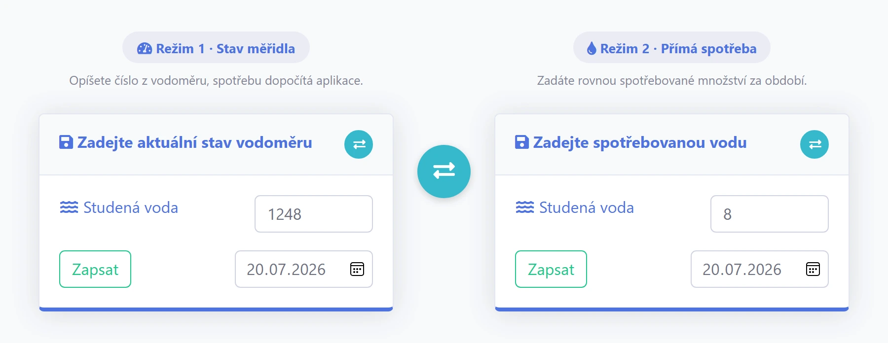 Dva režimy zadávání